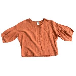 Eve Gravel‎ Women's Linen Blend Rust Orange Boxy Cropped Top SZ M Bohochic